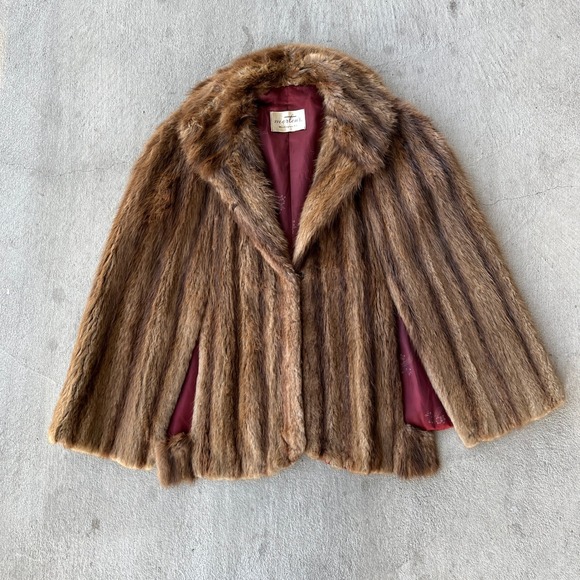 Morton's Jackets & Blazers - 1940s‎ Mortons Washington DC Vintage Mink Fur Capelet Jacket Collar Brown
